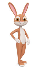 Happy Easter bunny brown isolated on white background. 3d render illustration.