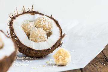 Raw Vegan Coconut and Lemon Truffles in the Coconut Shel