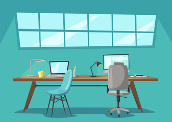 Modern workplace. Office work. Cartoon vector illustration