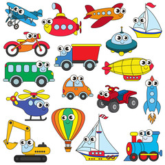 Funny transport set colorful.