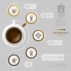 Infographics Coffee design template with icons, process diagram, vector eps10 illustration