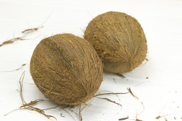 two coconut pulp fresh tropical brown white organic coconut milk