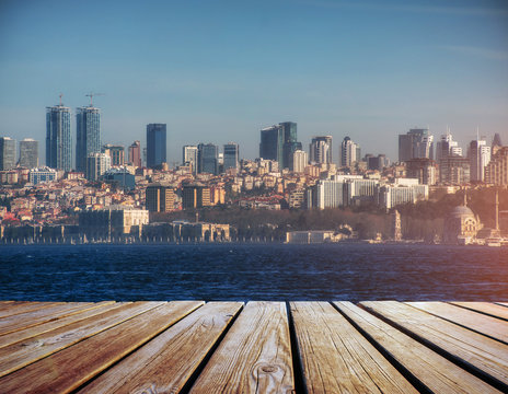 panorama of modern city upon water, Istanbul