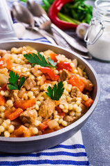 Pasta with vegetables and meat