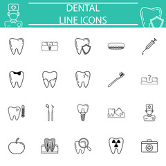 Dental line pictograms package, stomatology symbols collection, vector sketches, logo illustrations, medicine linear icon set isolated on white background, eps 10