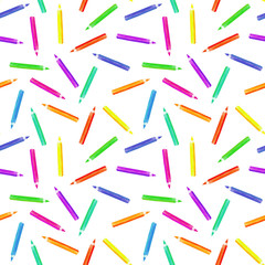 Seamless pattern with watercolor colour pencils, hand painted isolated on a white background