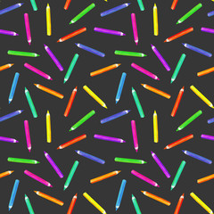 Seamless pattern with watercolor colour pencils, hand painted isolated on a dark background
