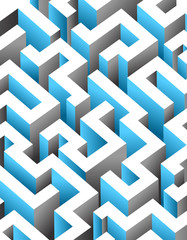 Fototapeta na wymiar Black, white and blue maze, labyrinth. Endless pattern - vertical version