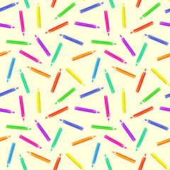 Seamless pattern with watercolor colour pencils, hand painted isolated on a light yellow background