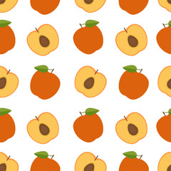 Peach background. Seamless pattern with peaches. Flat style. Vector illustration.