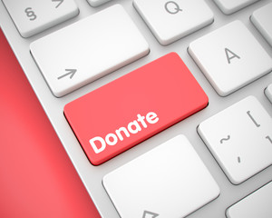 Donate - Text on the Red Keyboard Key. 3D.