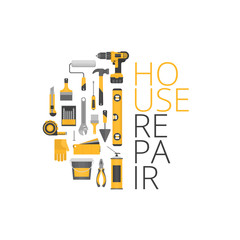 Home repair. Construction tools. Hand tools for home renovation and construction. Flat style, vector illustration.