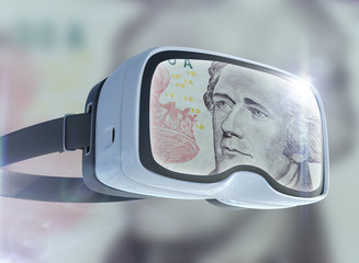 Virtual reality glasses, business, technology, internet and networking concept