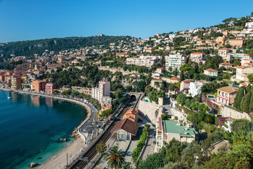 Fototapeta na wymiar Panoramic view of Cote d'Azur near the town of Villefranche-sur-Mer