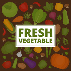 Vegetables background. Fresh vegetables pattern. Organic and healthy food. Flat style, vector illustration.