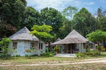 Fototapeta na wymiar The huts in the rainforest