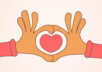Two hands making heart sign. Love, romantic concept.