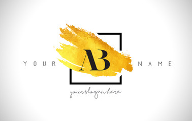 AB Golden Letter Logo Design with Creative Gold Brush Stroke