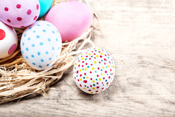 Easter background with eggs and copyspace. Happy Easter!.