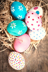 Easter background with eggs and copyspace. Happy Easter!.