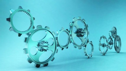 Beautiful mechanical background, gears, 3D rendering
