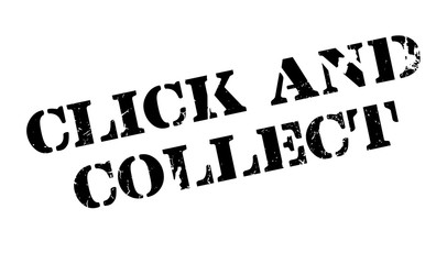 Click and Collect rubber stamp. Grunge design with dust scratches. Effects can be easily removed for a clean, crisp look. Color is easily changed.