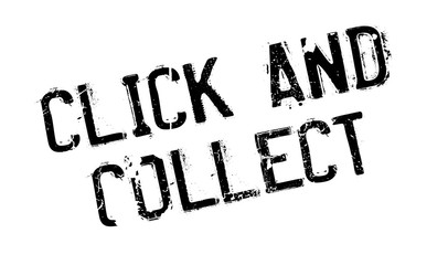 Click and Collect rubber stamp. Grunge design with dust scratches. Effects can be easily removed for a clean, crisp look. Color is easily changed.