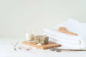 Spa products on light wooden background © Foximi