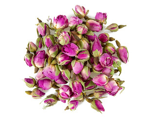 dry tea rose buds isolated on white