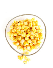 Boiled corn seeds on white background
