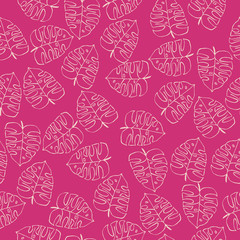  Monstera leaves. Tropical leaves seamless background.  Trendy colors for textile or book covers, manufacturing, wallpapers, print, gift wrap and scrapbooking. 