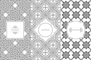 Vector Set of Packaging Design Templates. Abstract Seamless Patterns and Frames