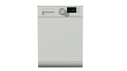 Modern freestanding dishwasher isolated on white