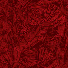 Vector seamless wave doodle hand drawn pattern in red colors. Can be used for wallpaper, pattern fills, print and cloth, fabrics and canvas, background, surface textures. 