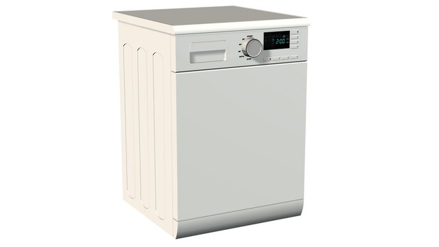 Modern freestanding dishwasher isolated on white
