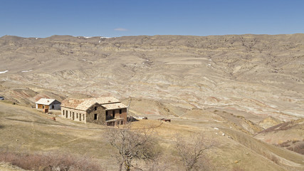 Abandoned building in Georgian desert near Udabno