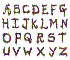 Root Branch Hand Style Alphabet in Green and Purple