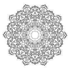 Mandala ornament. Round template. Decorative element  can be used for greeting card, wedding invitation, coloring book. Doodle emblem.