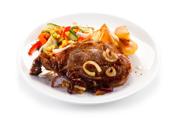 Roast steak with baked potatoes