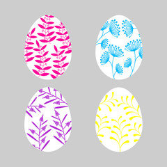 Easter eggs vector icon background. Flat style of colorful eggs with floral pattern. Vector illustration on gray