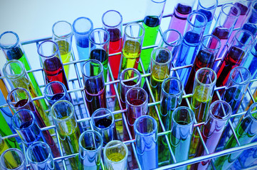 test tubes with liquids of different colors