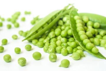 Fresh peas isolated on white background