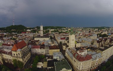 Fototapeta premium aerial view on lviv center city, ukraine
