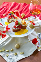 Cupcake with fresh fresh berries decoration on the table