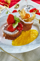 Cupcake with fresh fresh berries decoration on the table