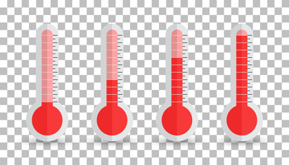 Thermometers icon with different levels. Flat vector illustration on isolated background.