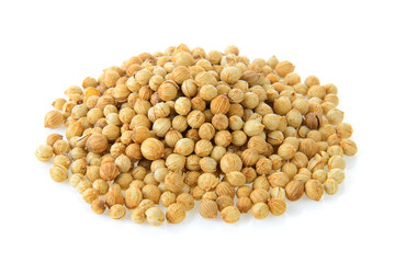 Coriander seeds on white background