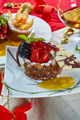 Cupcake with fresh fresh berries decoration on the table