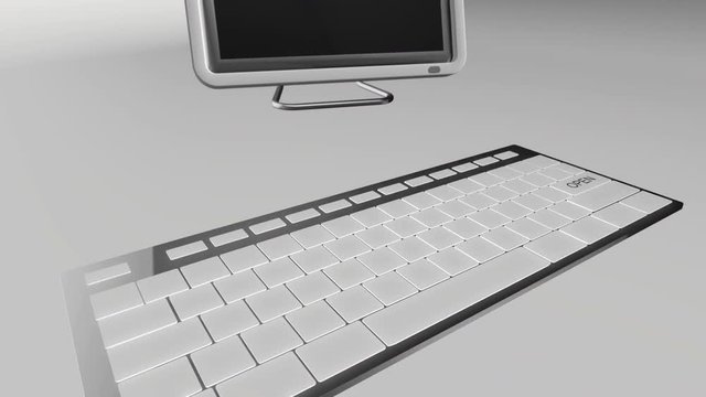 Seamless looping 3D animation of a computer keyboard with an open key pressed red and chrome version 