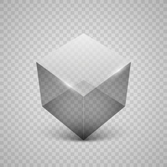 Transparent glass cube on simple background, vector illustration